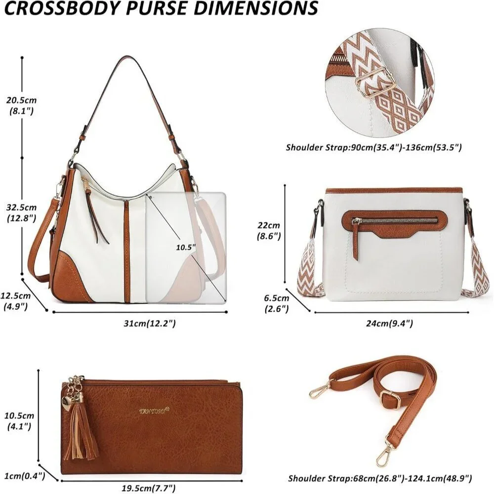Women’s Light Brown 3PCS PU Leather Purses Set Crossbody Wallet & Hobo Tote Bag - Picture 3 of 8